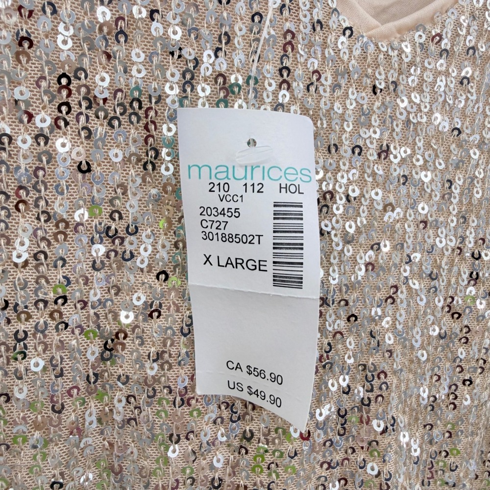 Maurices Womens XL Sequin V-Neck Mini Dress Champagne Gold Long Sleeve New NWT - Picture 4 of 5
